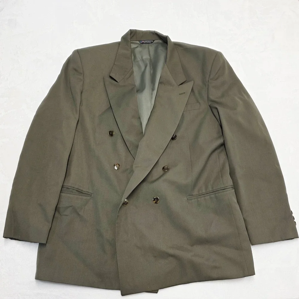 Vintage Raffinati Gold Men Olive Green Double Breasted Blazer Suit Jacket‎ 42R